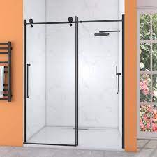Klajowp 56 In 60 In W X 76 In H Sliding Frameless Shower Door In Matte Black With Clear Tempered Glass
