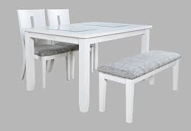 Jofran Urban Icon Contemporary 66 Four Piece Dining Set With Upholstered Chairs And Bench White