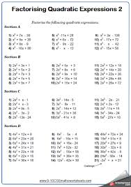 Factorising Quadratics Worksheets