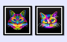 Colorful Cat Head Icon On Pop Art