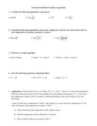 Tutoring Worksheet For Basic Logarithms