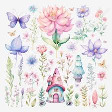 Watercolour Pastel Fairy Garden Clipart