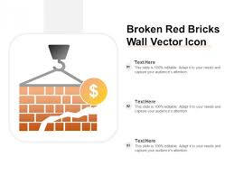 Broken Red Bricks Wall Vector Icon Ppt