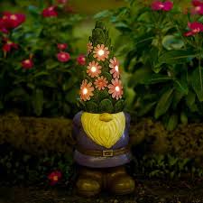 Solar Garden Gnome Statue Standing Gnome With Glowing Flowers And 5 Led Lights Summer Dwarf Garden Decorations