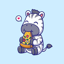 Cute Zebra Eating Pizza Cartoon Vector
