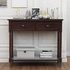 Espresso Narrow Console Table Sofa Table With Drawers Wood Entryway Ta