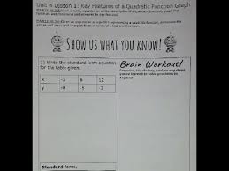 Quadratic Function Graph Unit 6 Lesson