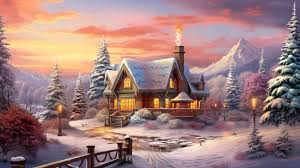 Wooden House In Winter Landscape