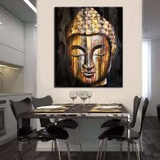 Hd Modern Golden Wood Buddha Painting