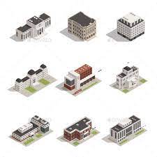 Government Buildings Isometric Icons