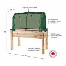 Cedarcraft Beautiful Functional Sustainable 34 In X 49 In X 30 In Elevated Cedar Planter Greenhouse And Bug Cover Tan