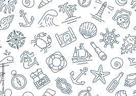 Marine Seamless Pattern With Line Icons