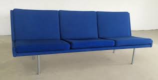 Vintage Airport Sofa In Blue Fabric By