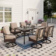 Outdoor Dining Set With Beige Cushions