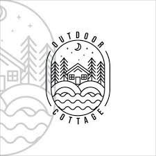 Cottage Or Cabin Line Art Vector Logo