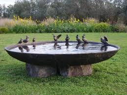 Black Grey Outdoor Stone Birds Bath