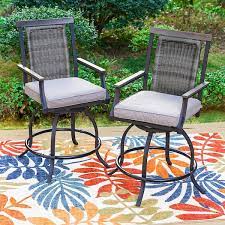 Swivel Metal Outdoor Bar Stool With Grey Cushion 2 Pack