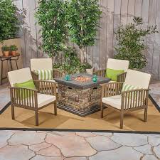 Wood Patio Fire Pit Conversation Set