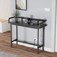 Long Sofa Table With Power S And Usb Ports Narrow Console Table Behind Couch Tall Bar Tables Gray 39 4 In L