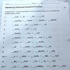 Date Name Balancing Chemical Equations