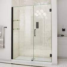 Dreamline Shdr 20557210s 09 Unidoor 55 56 In W X 72 In H Frameless Hinged Shower Door With Shelves Satin Black