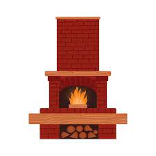 Red Brick Fireplace With Burning Fire