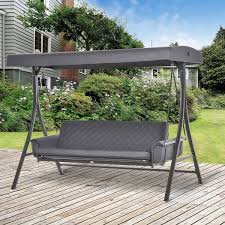 Outsunny Grey 3 Person Patio Swing Chair Bench Outdoor Convertible Hammock Bed With Adjustable Canopy