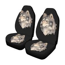 Wolf Head Car Seat Covers 2 Pc Animal