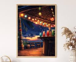 Nighttime Hawaiian Tiki Bar Art Print