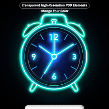 Clock Icon Neon Light Cyan Color