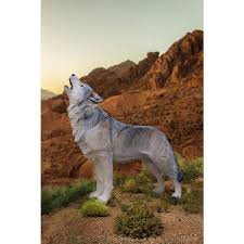 Howling Grey Wolf Garden Statue