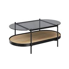 Oval Wood Modern Glass Top Coffee Table