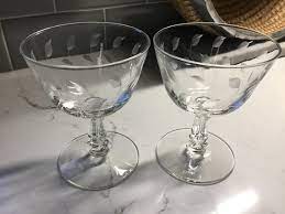 Vintage Etched Crystal Champagne Coupes