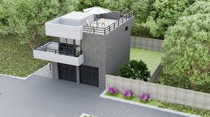 Modern House With Garden And Garage 3d