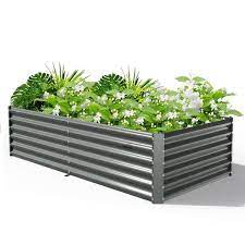 96 In Outdoor Alloy Steel Quartz Gray Galvanized Raised Garden Bed Rectangular Planter Boxes For Vegetables Flowers