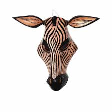 Hand Carved Wood African Zebra Mask