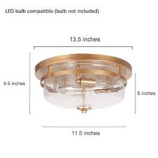 Lnc Eb22iyhd14203g7 Brass Gold Drum Flush Mount Light Modern Circle 3 Light Ceiling Lighting With Clear Seeded Glass Shade For Entry Kitchen