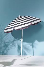 White Striped Pink Trim Outdoor Umbrella
