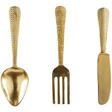 Aluminum Gold Knife Spoon And Fork Utensils Wall Decor Set Of 3