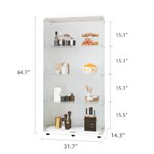 64 56 In 4 Shelf White Display Cabinet Curio Cabinets Floor Standing Bookshelf Collection Display Case With Glass Doors