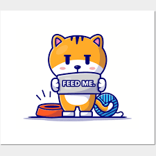 Cute Cat Hungry Cartoon Vector Icon