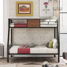 Athmile Brown Twin Over Full Bunk Bed