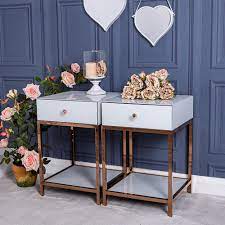 Pair Of Rose Gold Mirrored Bedside