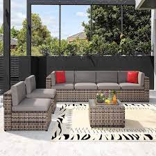 Patio Sectional Beige Cushions Sofas