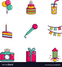 Birthday Party Icons Set Flat Style