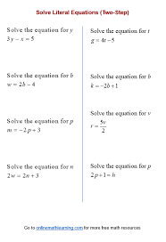 Literal Equation Worksheets Printable