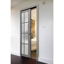 Sartodoors Sliding French Pocket Door 24 X 80 Inches With Glass Felicia 3312 Ginger Ash Gray Rail Hardware Wood Door