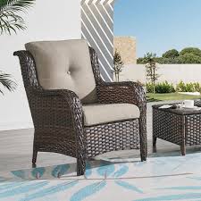 Pocassy Brown Wicker Outdoor Patio Lounge Chair With Cushionguard Gray Cushions 2 Pack