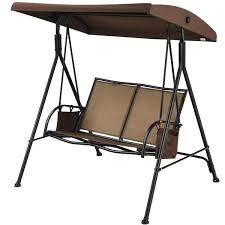 Angeles Home 2 Seat Steel Porch Patio Swing Fast Drying Fabric Adjustable Canopy Side Pocket