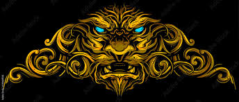 Graphic Detailed Decorative Golden Lion